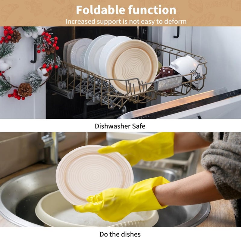 CHAMEX 2Pcs Silicone Banneton Bread Proofing Baskets, 10" Oval & 9" Round Foldable Non-Stick Dough Proofing Bowl Containers-BPA Free, Optimum Sourdough Bread Baking Supplies(Beige) - Image 4